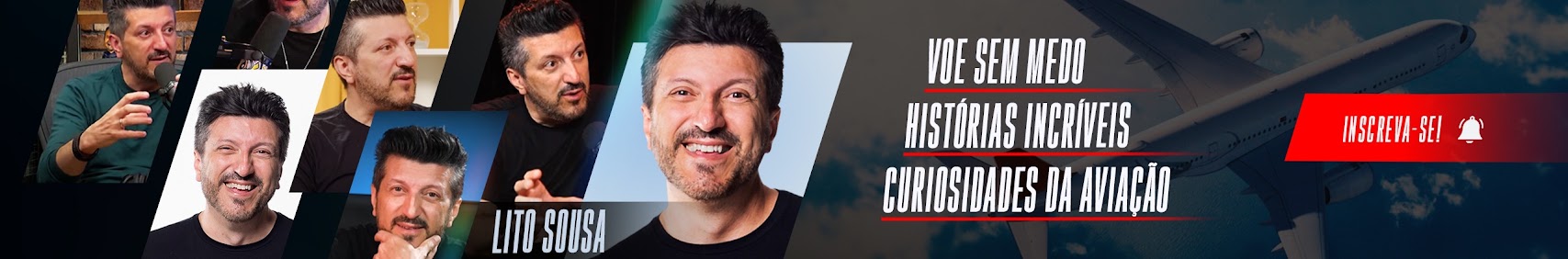 Banner do canal Aviões e Músicas com diferentes momentos de Lito Sousa